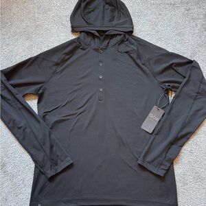 NWT QOR Men's Black Henley performance pullover hoodoe shirt-21x28x24